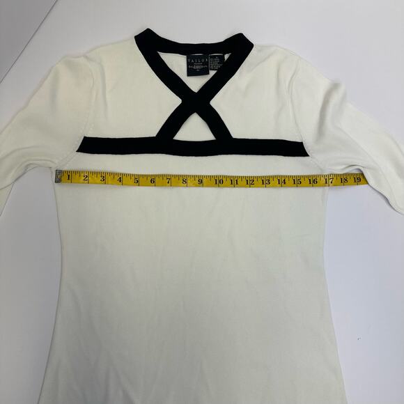 Vintage B. Moss Tailor Black & White Keyhole Cut-Out Long Sleeve Top - Size L - Picture 2 of 6